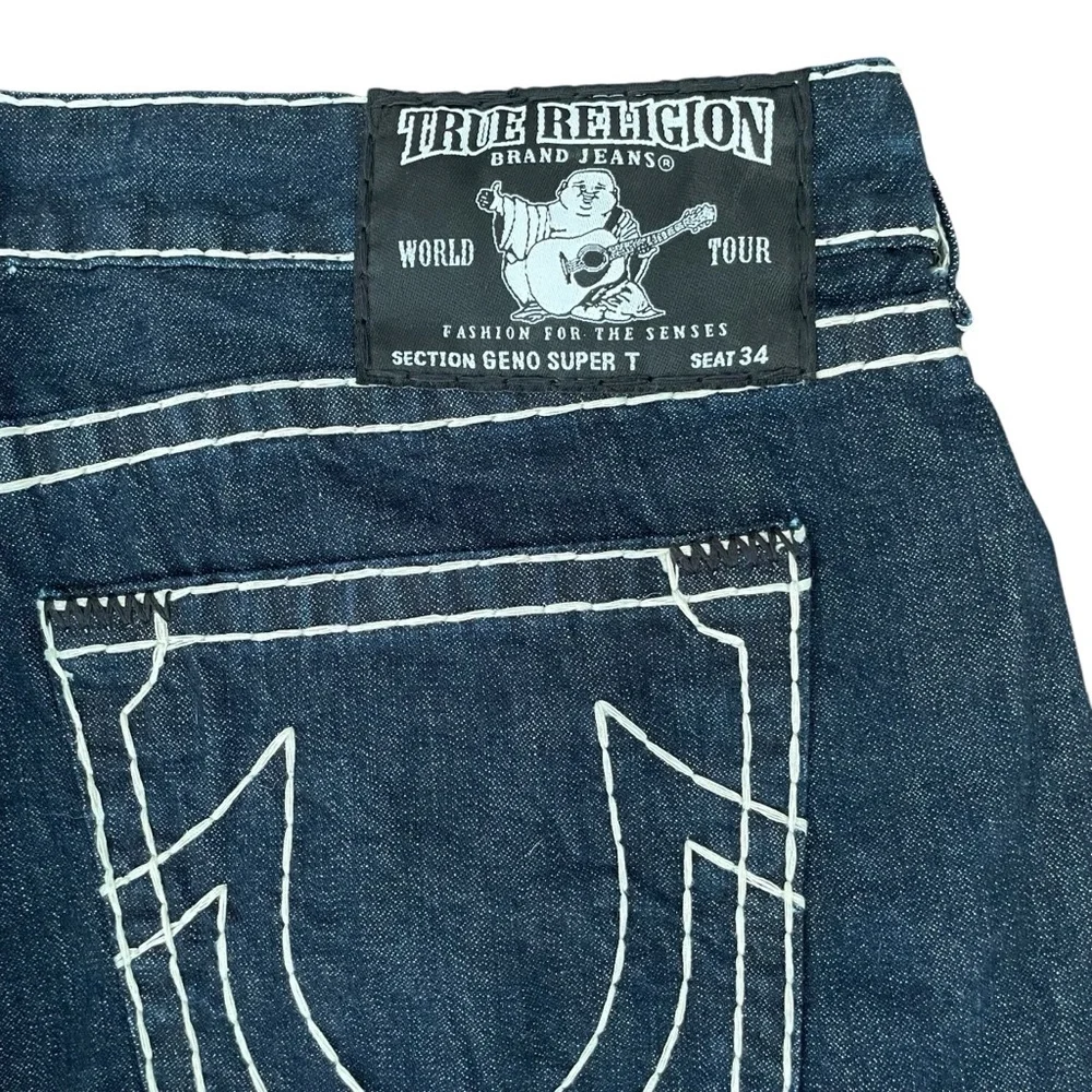 True Religion Geno Super T Jeans Mens 42x34 Dark Blue Straight Leg Button Fly